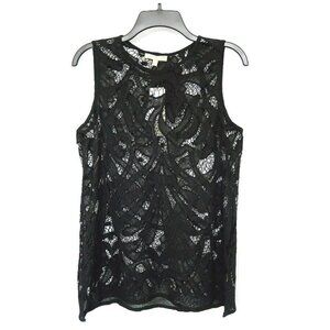 Joan Vass Sheer Sleeveless Top Black Lace New 38" Bust